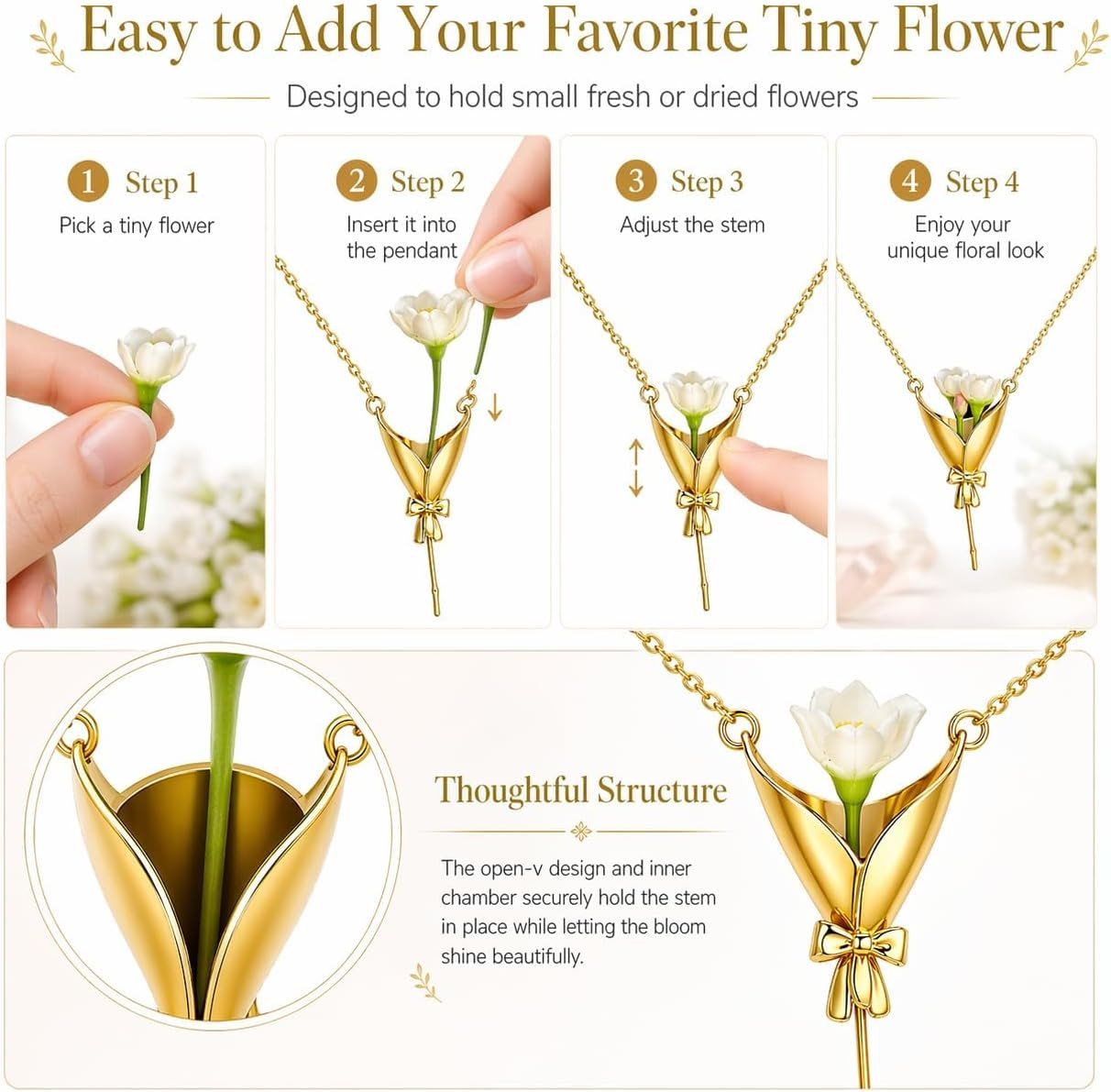 Flower Holder Necklace for Women DIY Flower Bouquet Necklace Mini Vase Pendant W