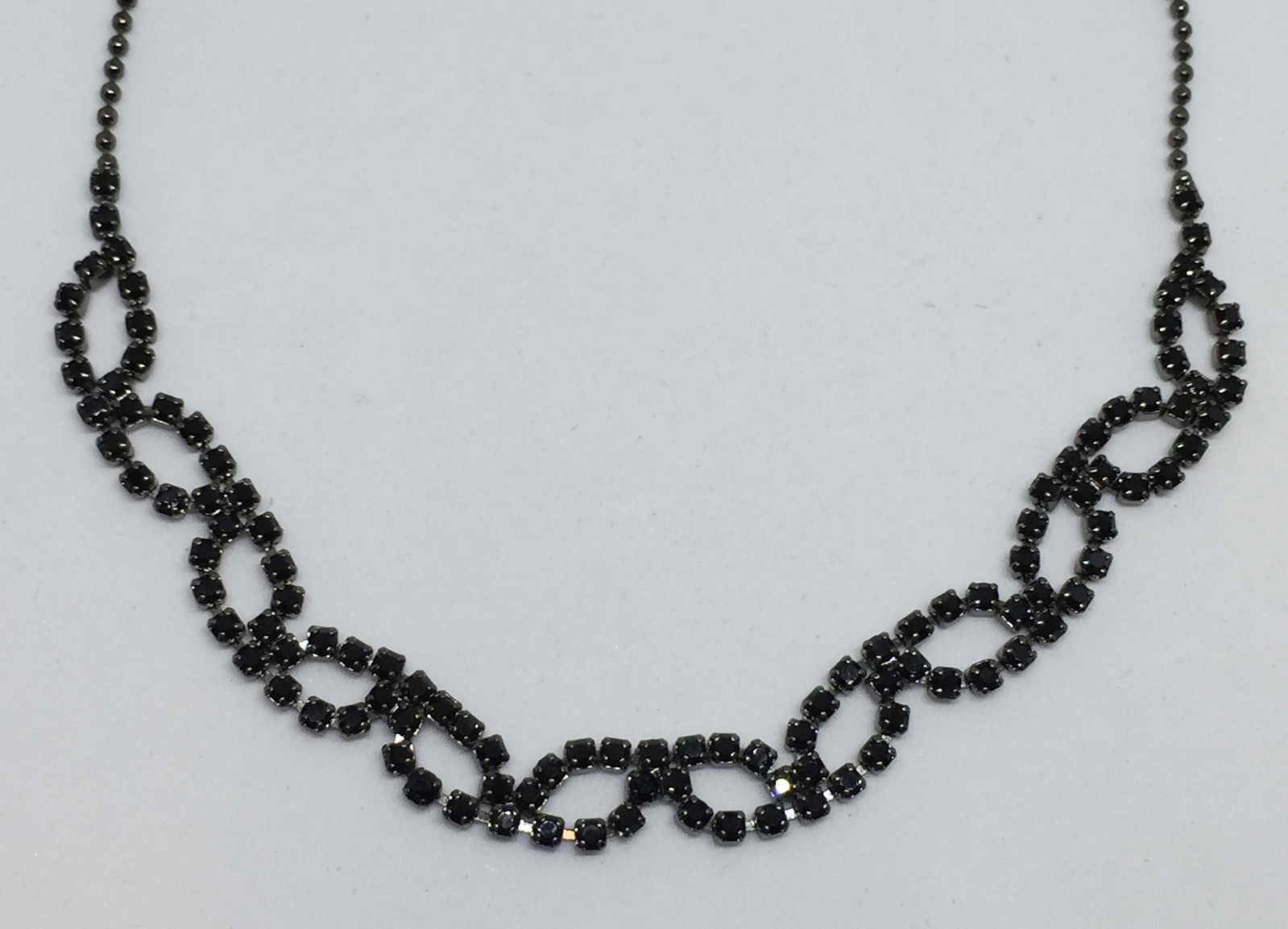 Black Rhinestone Necklace Choker Icing Brand Strand String Metal Faceted 15.5″