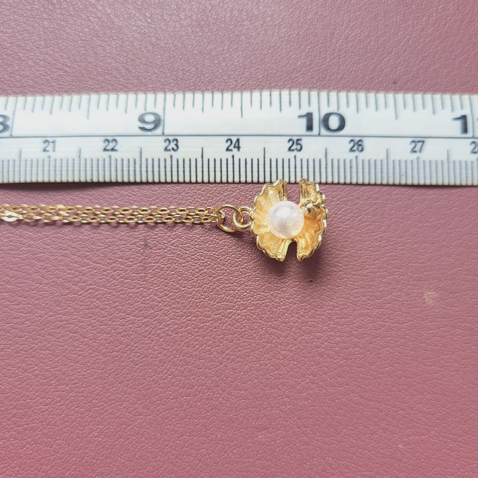 Gold tone necklace delicate chain faux pearl charm beach summer new 46cm length