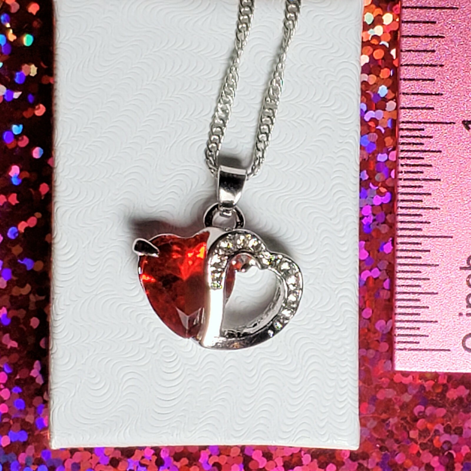 Birthday Gift Anniversary Gift Necklace Red Dual Heart Shape