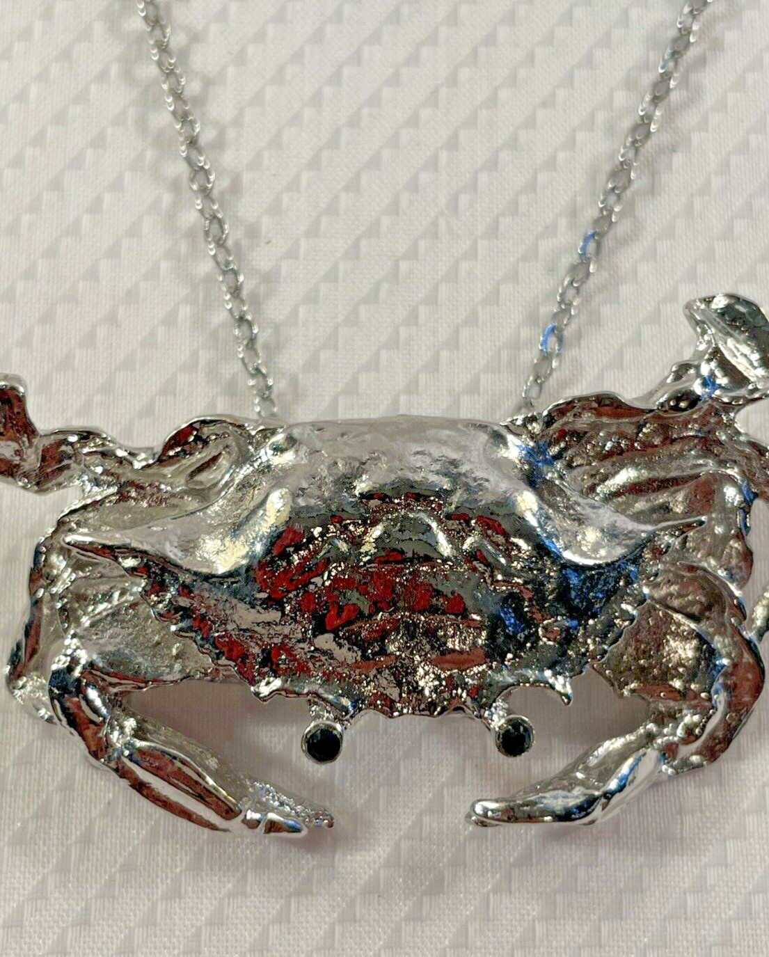 Crab Silver Necklace 30” Stainless Chain Coastal Sea Life HandcraftedJewelry New
