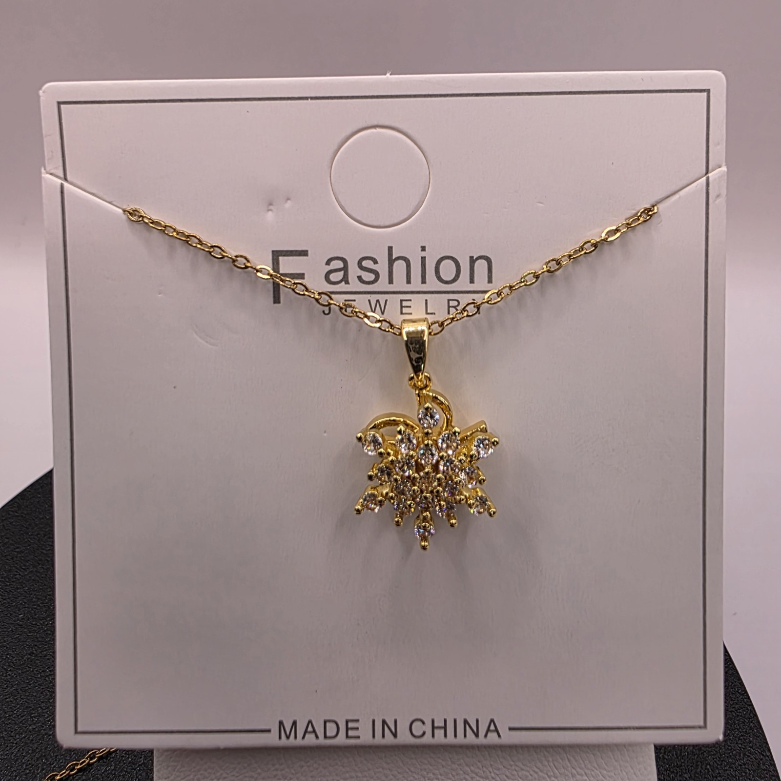 Stainless Steel Copper Plated 16″Necklace w/15mm Cubic Zirconia Motion Snowflake