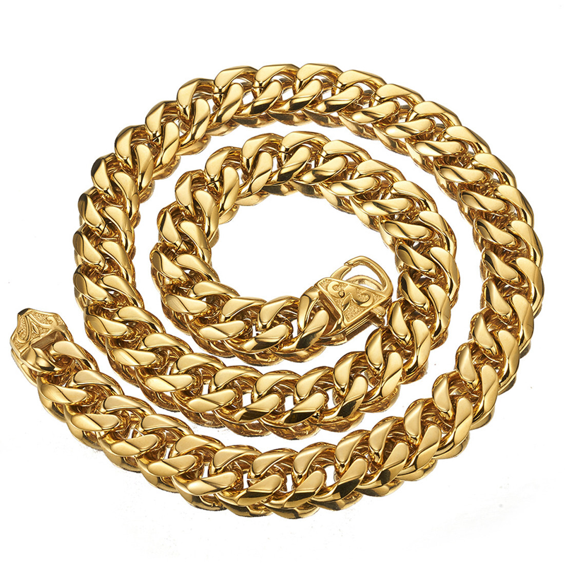 13/15mm Heavy Cut Men’s 316L Stainless Steel Curb Cuban Chain Necklace Bracelet