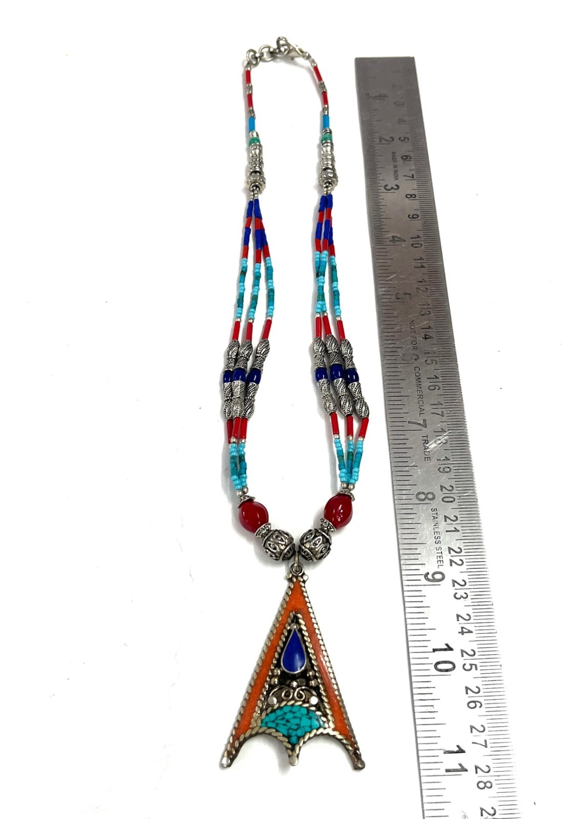 Antique Coral Turquoise Gemstone Tibetan Style Necklace Jewelry, 17 Inch Adjs