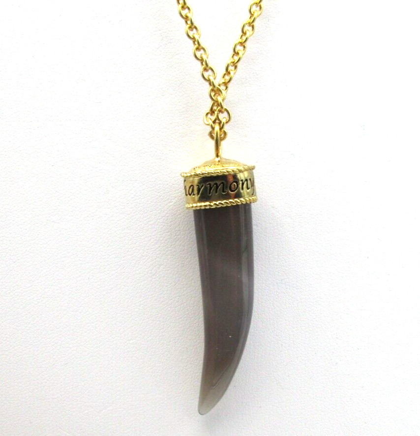 NF 30″ GOLD TONE CHAIN w/ 2.5″ GREY AGATE HARMONY PENDANT NWOT JB17