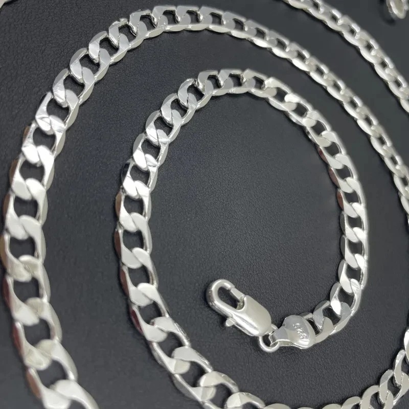 Solid 925 Sterling Silver Curb Chain Necklace Men Women Wedding Engagement Gift