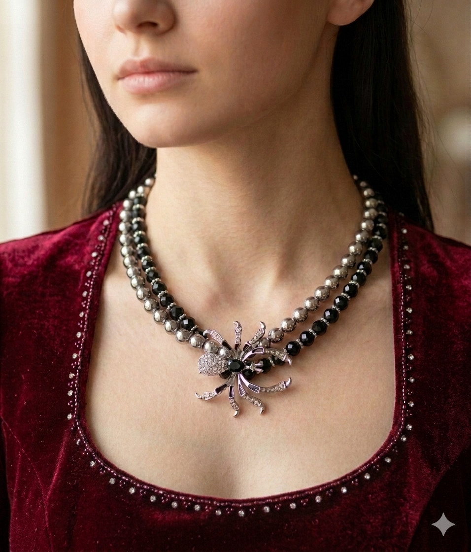 Gothic Halloween Spider Crystal Beaded Double Layer Elastic Necklace or Bracelet