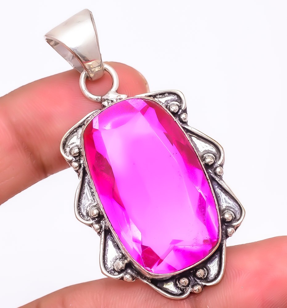 Bi-Color Tourmaline Gemstone 925 Silver Plated Pendant 2.0″ M1592