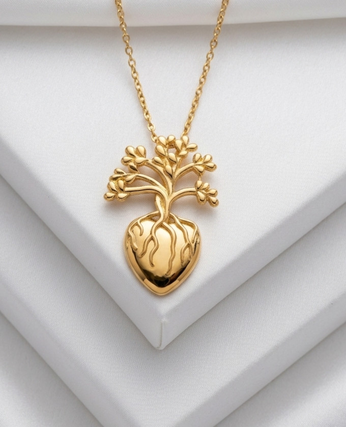 Brass Gold Plated Color Fancy Unique Heart Tree Design Comes With Chain