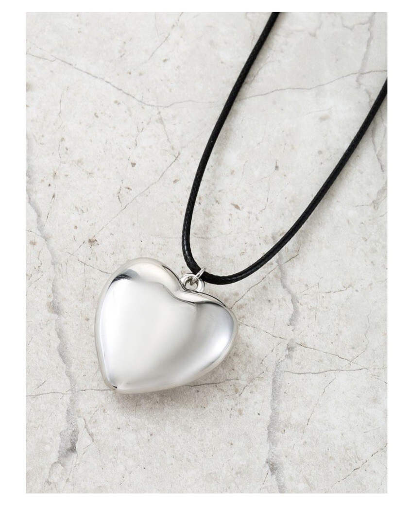 No Boundaries Cord Necklace With Silvertone Puffed Heart Pendant, Adult and Teen