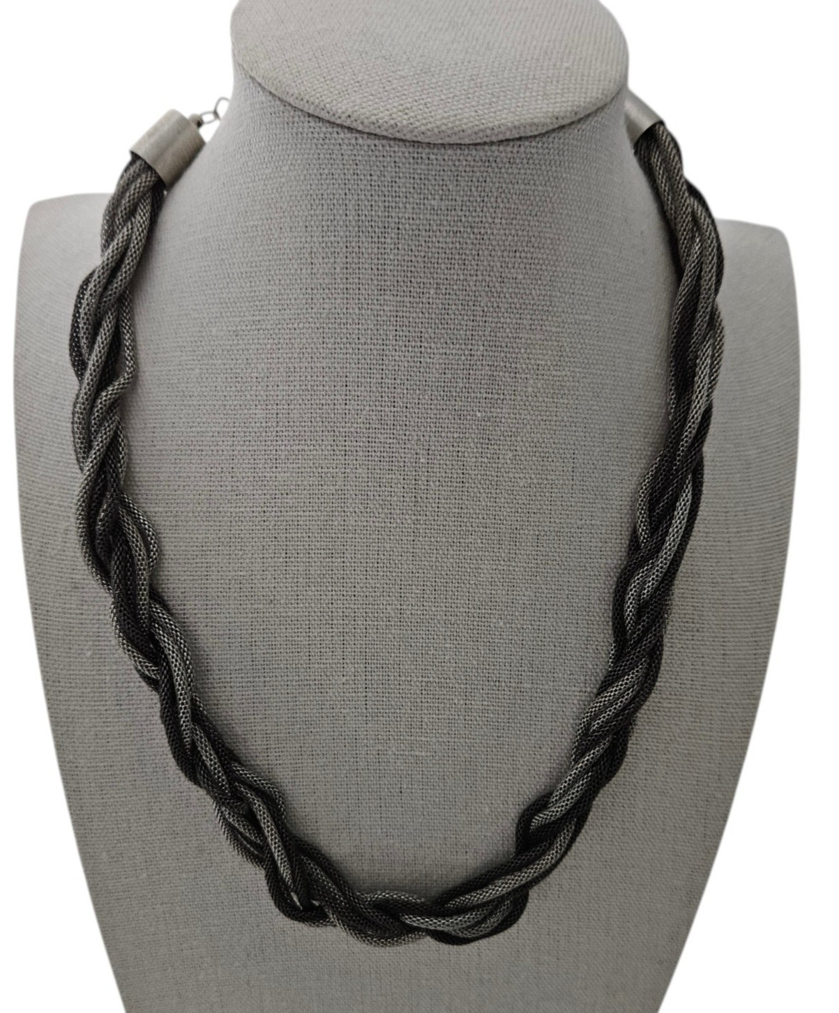 You and I Braided Satin Chain Black Grey Silver Statement Necklace 18-20″
