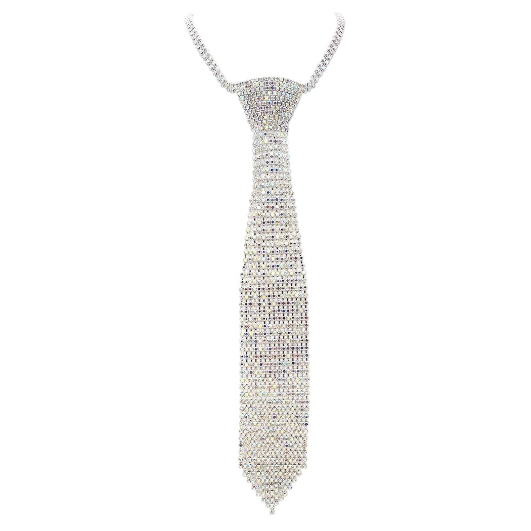 Women’s Stunning Crystal Rhinestone Necktie Necklace Jewelry – Adjustable 18″…