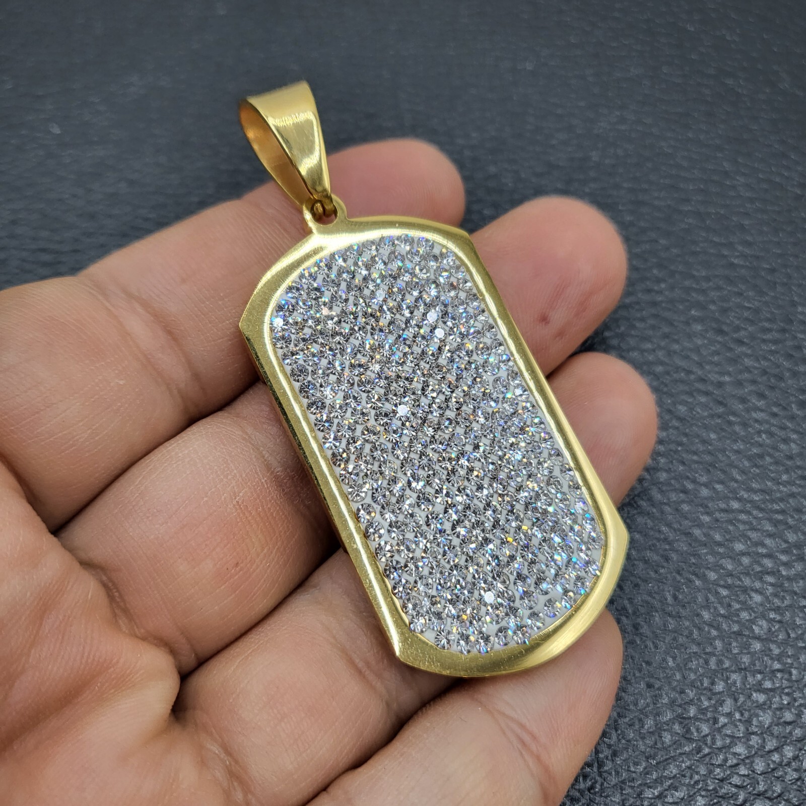 ICED HIP HOP FASHION STAINLESS STEEL LAB DIAMOND DOG TAG BLING PENDANT CHARM
