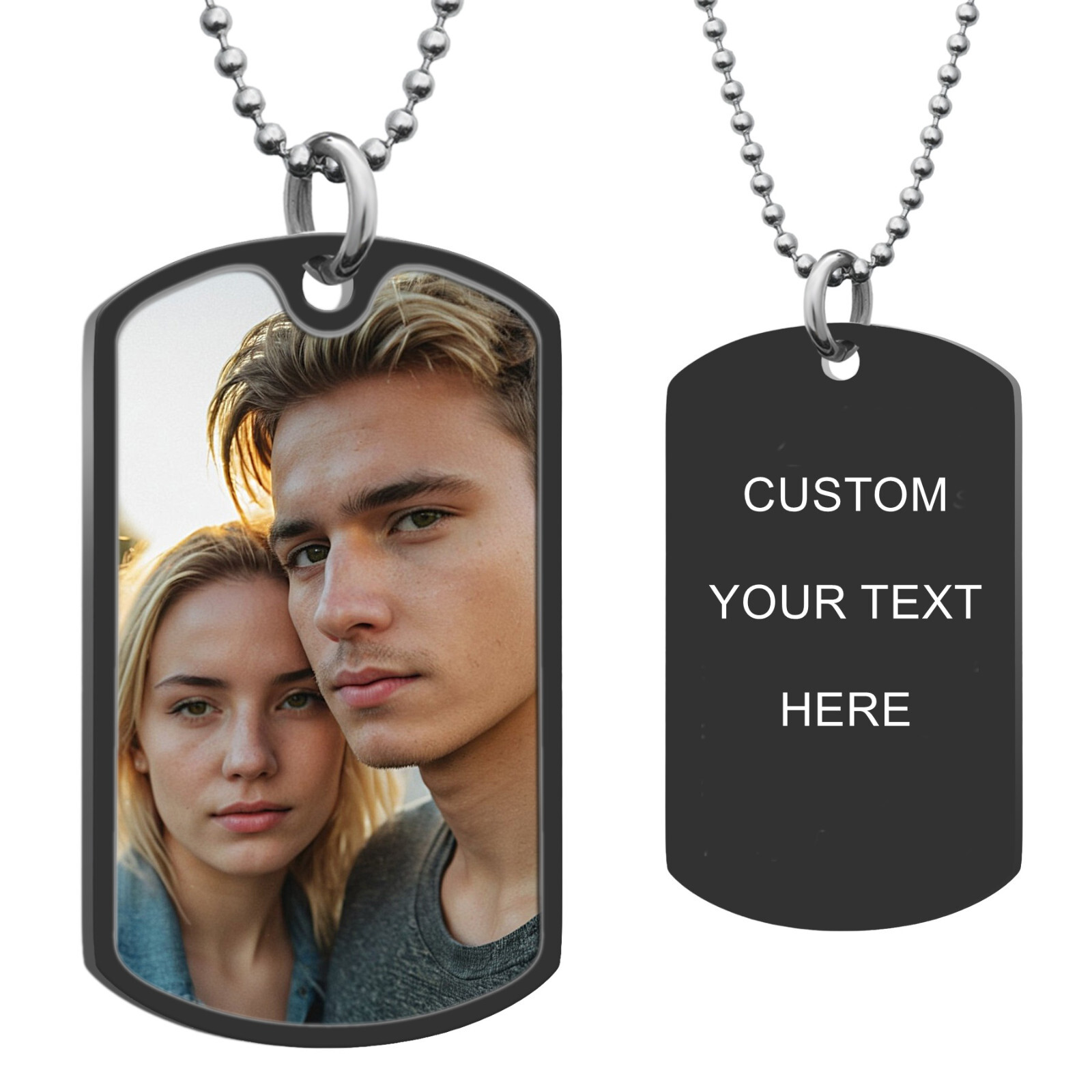 Personalize Full Color Photo Print Text Engrave Stainless Steel Dog Tag Necklace