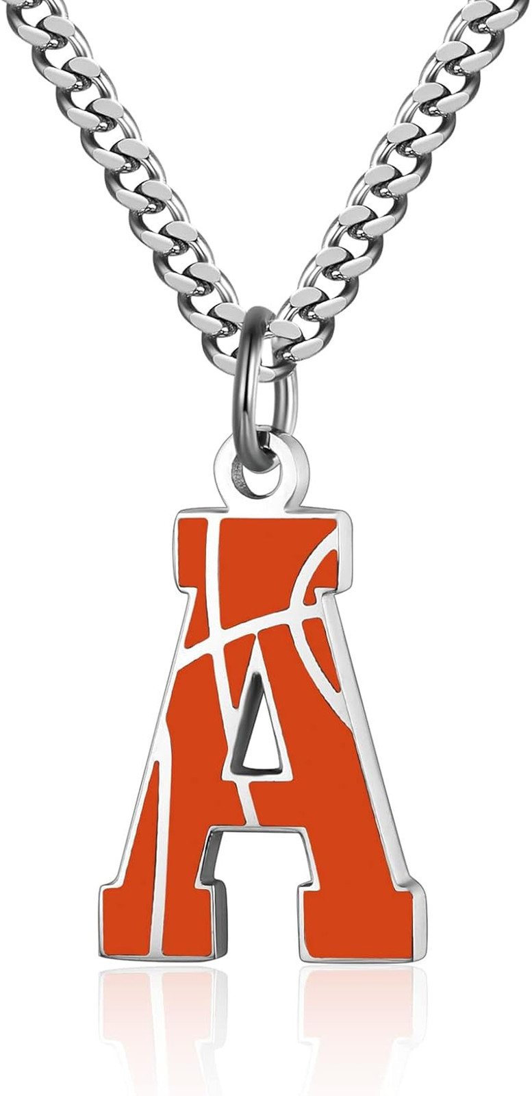 Basketball Letter Necklace – Men’S Basketball Charm Pendant, Stainless Steel Sil
