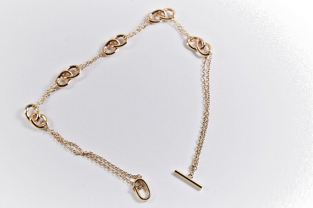 18″ Gold Tone Delicate Chain Necklace 5 Interlocking Oval Stations Toggle Close