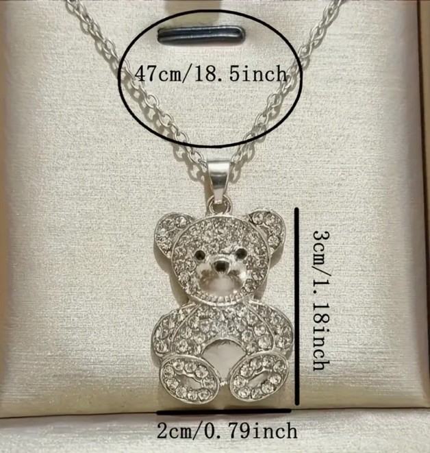 Gold Teddy Bear Clear Rhinestone Pendant Necklace Fashion Fun Jewelry