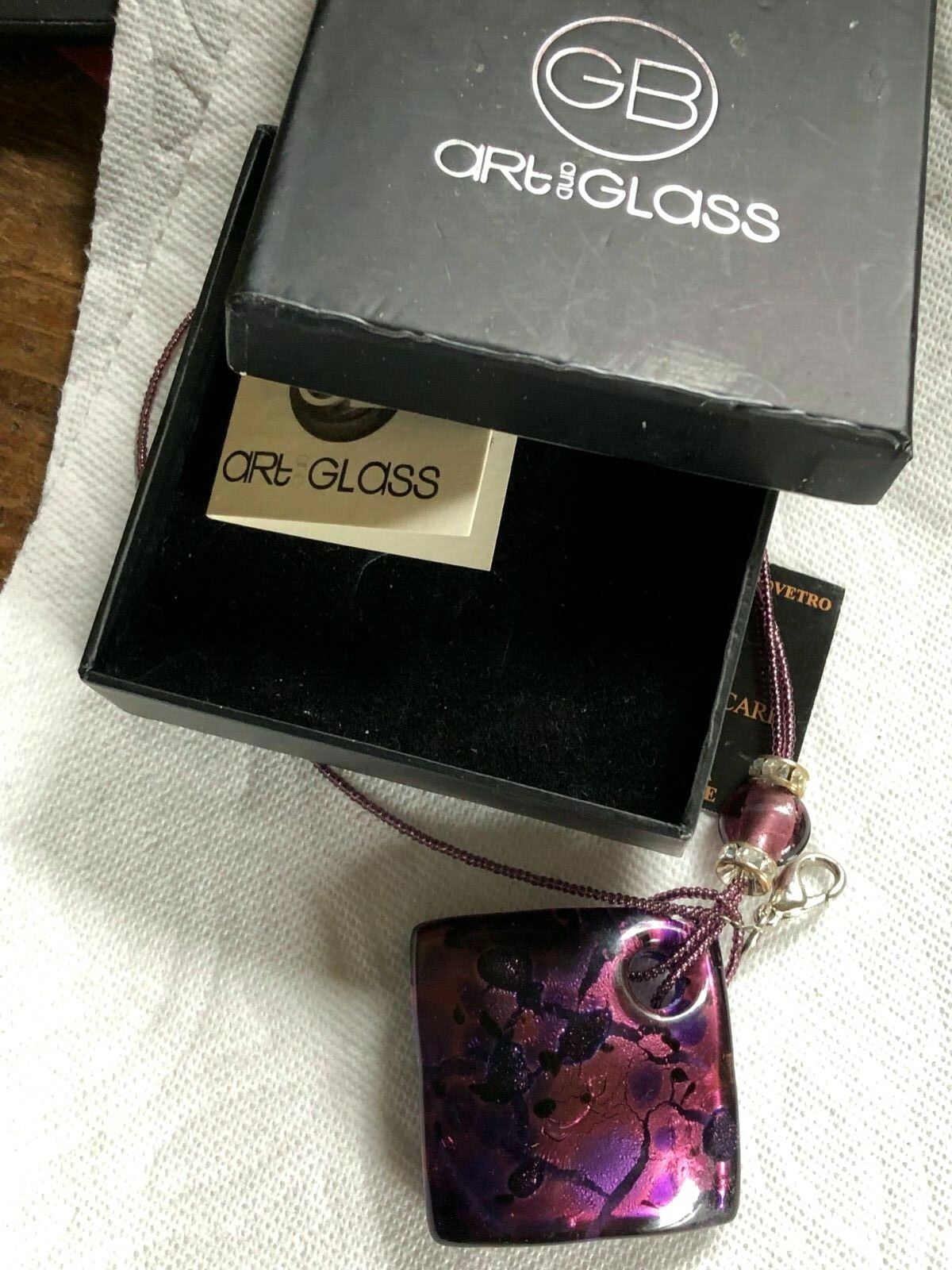 VACCARI ANTONIO PURPLE MURANO GLASS PENDANT & BEAD NECKLACE ORIG.BOX & TAG