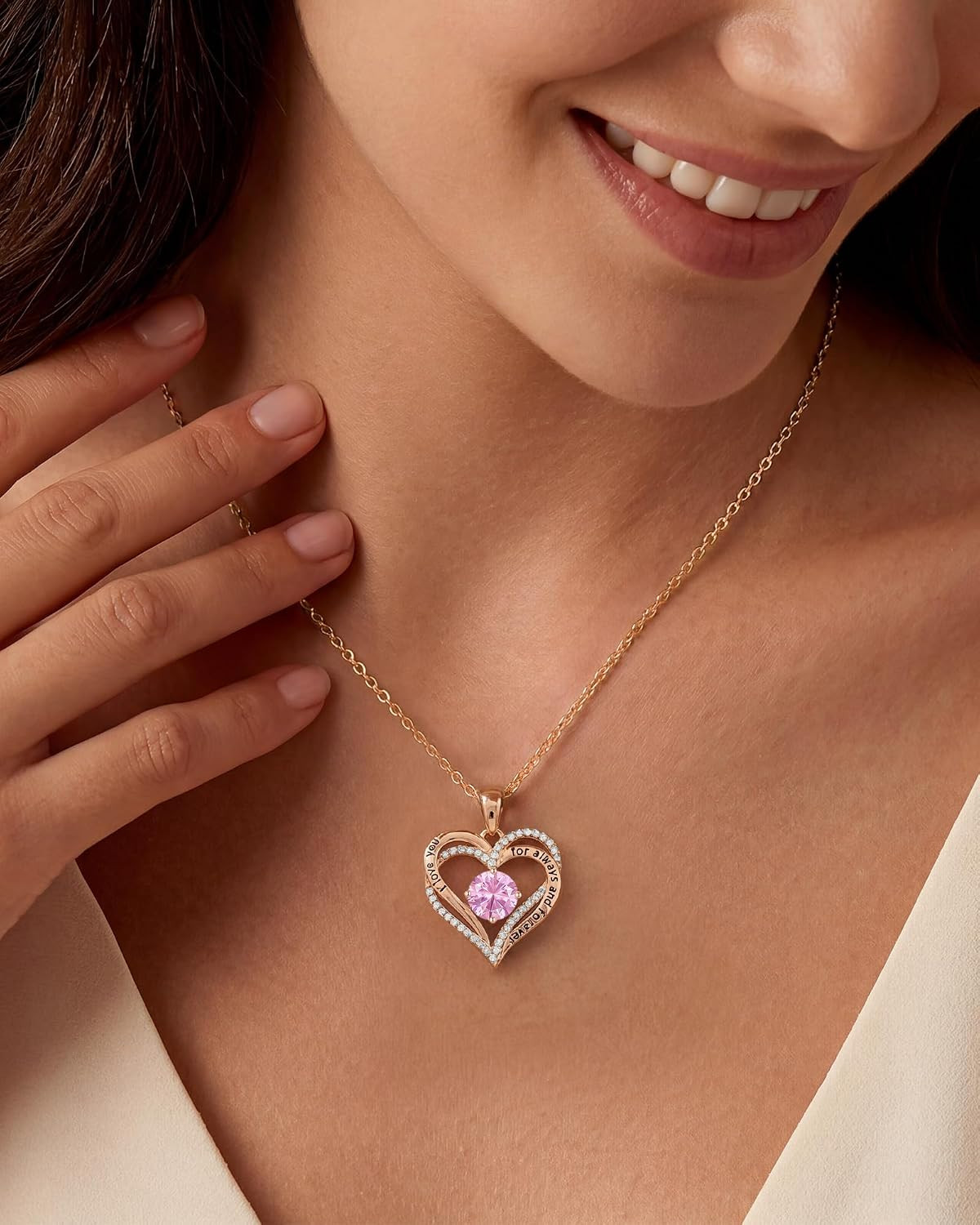 CDE S925 Silver Engraved Heart Birthstone Necklace for Women – Gift for Any Occa