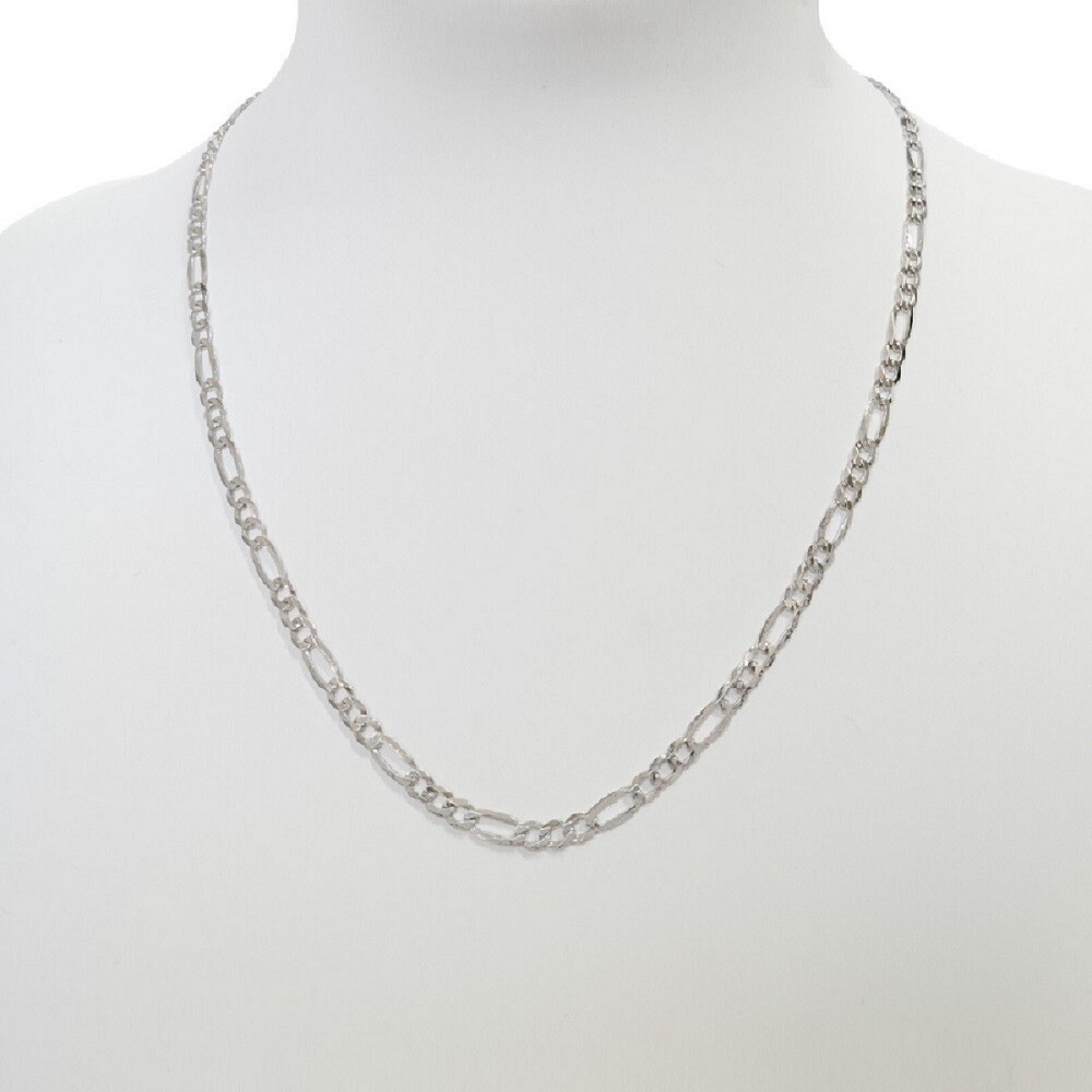 Sterling Silver Rhodium Finish 4mm Figaro Chain Necklace, Made in Italy
