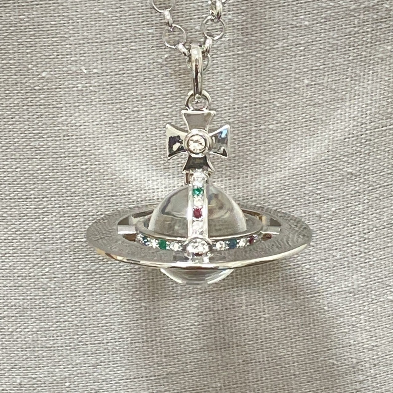 Vivienne Westwood Necklace Small Orb Silver Clear 80cm Top 4.5cm w/Pouch NO BOX