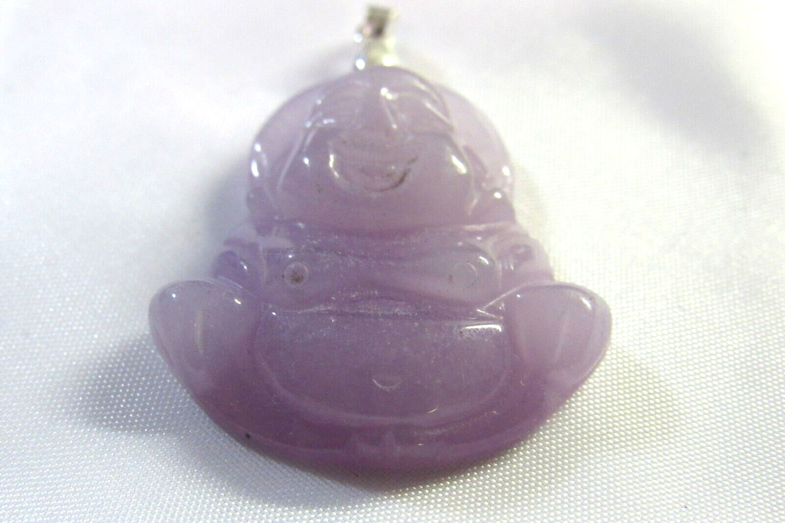 NATURAL Lavender JADE FENG SHUI HAPPY BUDDHA Pendant 925 Silver 32mm x 29mm