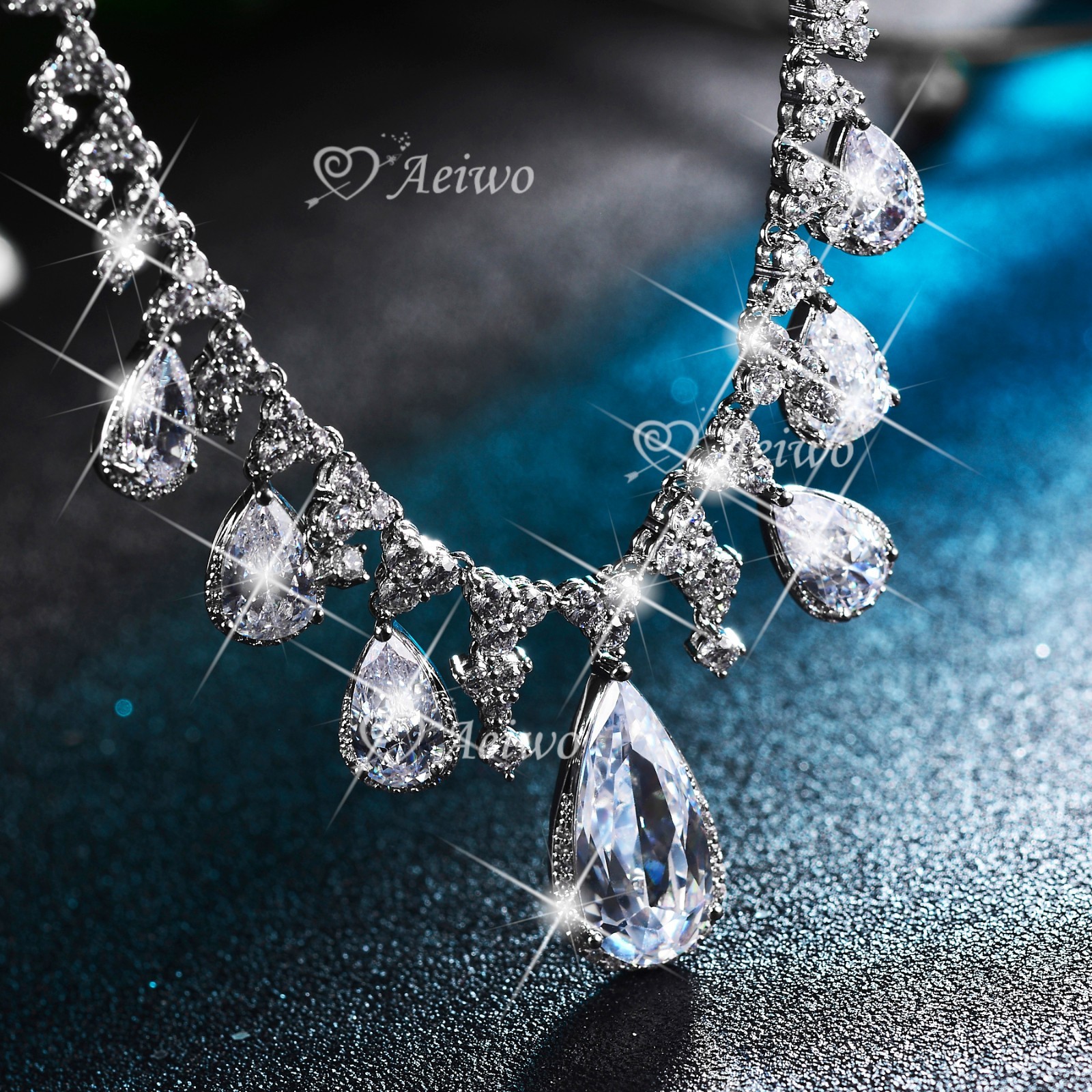 18K WHITE GOLD FILLED SIMULATED DIAMOND WEDDING PARTY NECKLACE LUXURY