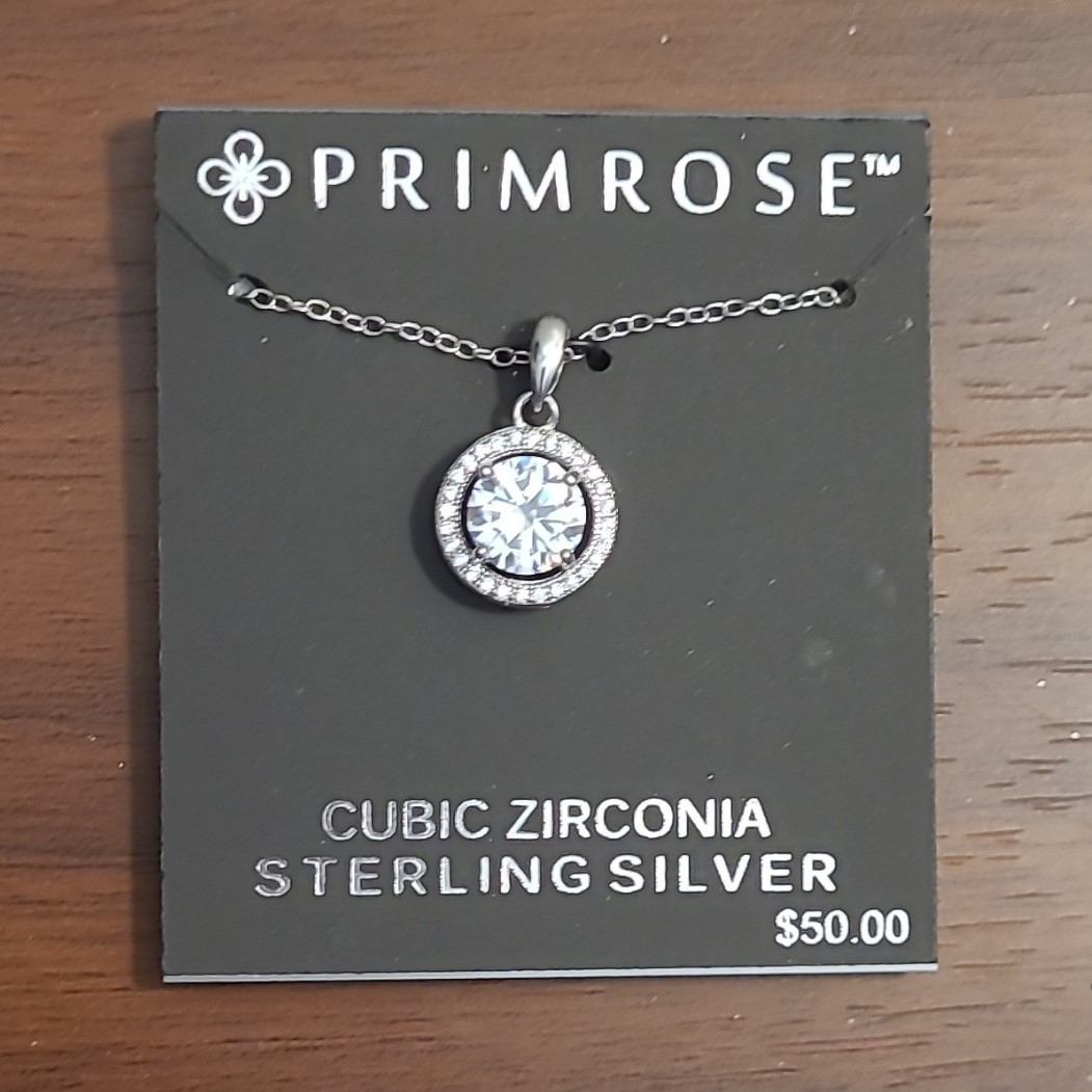 Primrose 925 Sterling Silver Clear Round CZ Halo Pendant Necklace Cable Chain