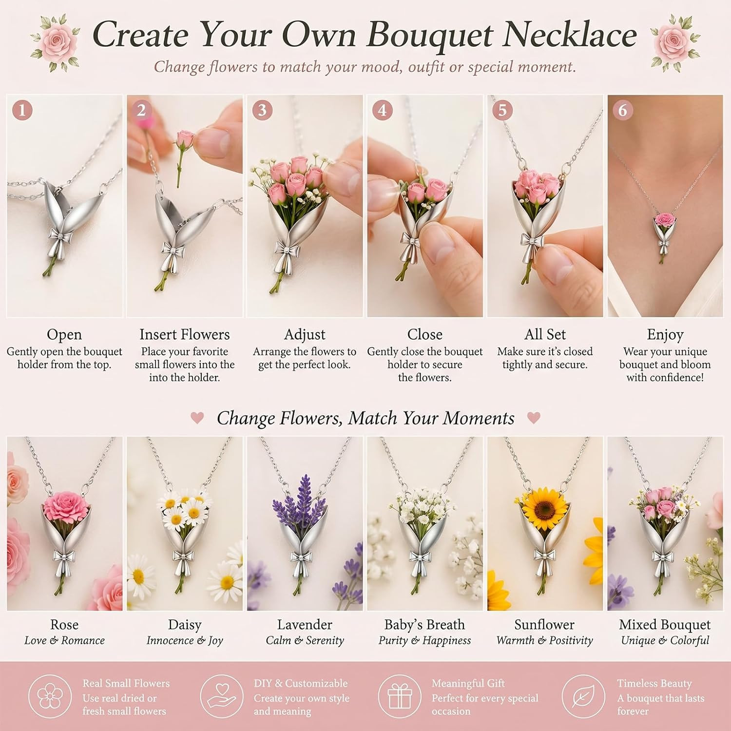 Flower Holder Necklace DIY Flower Bouquet Necklace Floral Vase Pendant for Women
