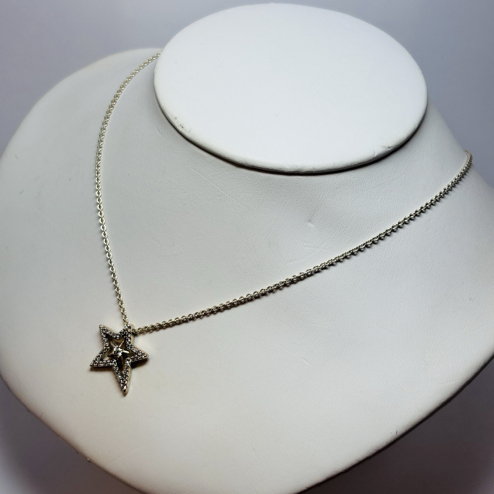 Pandora Sterling 925 Silver Asymmetric Star CZ Necklace 390020C01 15 in -.14
