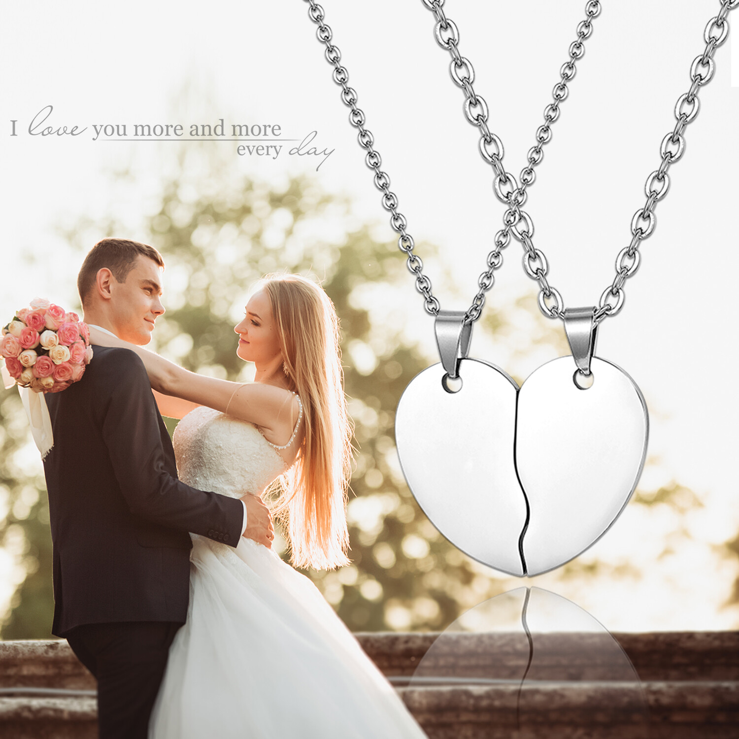 Couples Love Heart Puzzle Pendant Necklace Free Engraving Valentine’s Day Gift