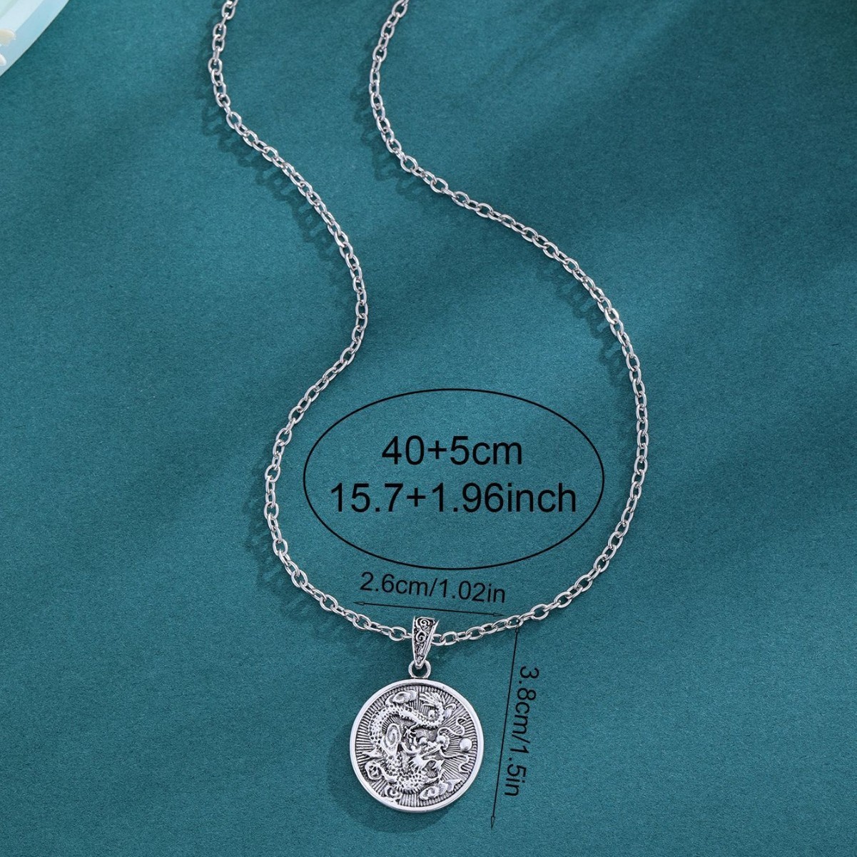 Retro Titanium Steel Jewelry – Round Silver Tone Dragon Pendant