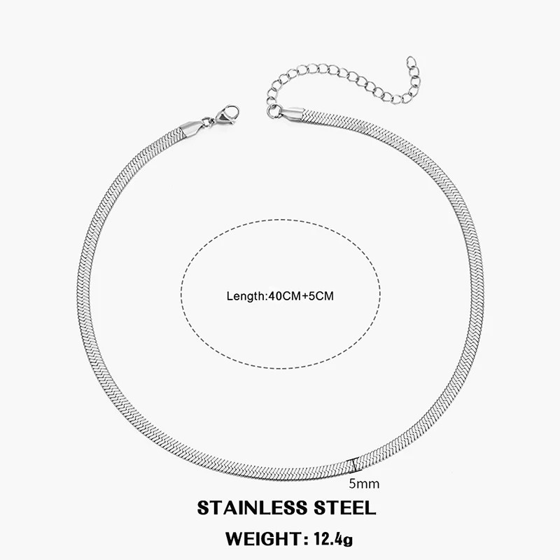 Stainless Steel Snake Chain Choker Necklace Gold Silver Herringbone Unisex Ad