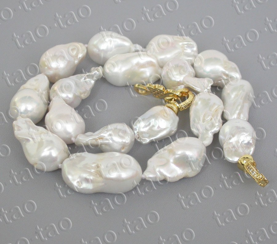 AAA Luster natural 17.5″ 28mm baroque white Reborn keshi pearls necklace