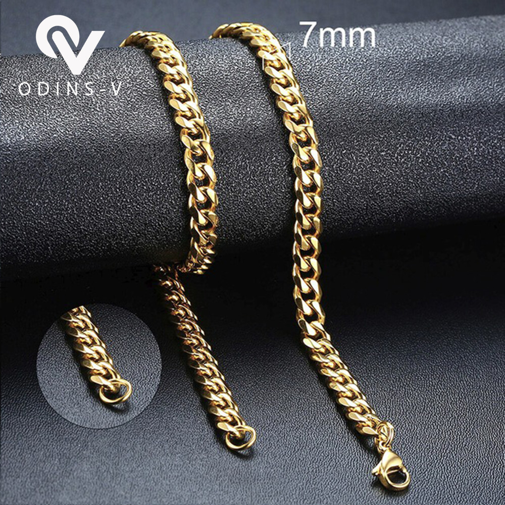 Mens Womens Chain Silver Gold Black Cuban Link Necklace 3mm 5mm 7mm 9mm 11mm 15m
