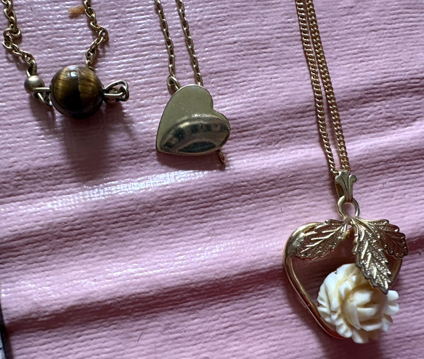Five gold colored Necklaces, length – varies 14 – 16″