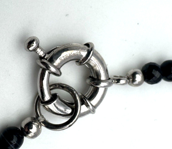 Obsidian and Black Agate 20 in Platinum Plated Clasp Boho Bead Necklace 4-18MM