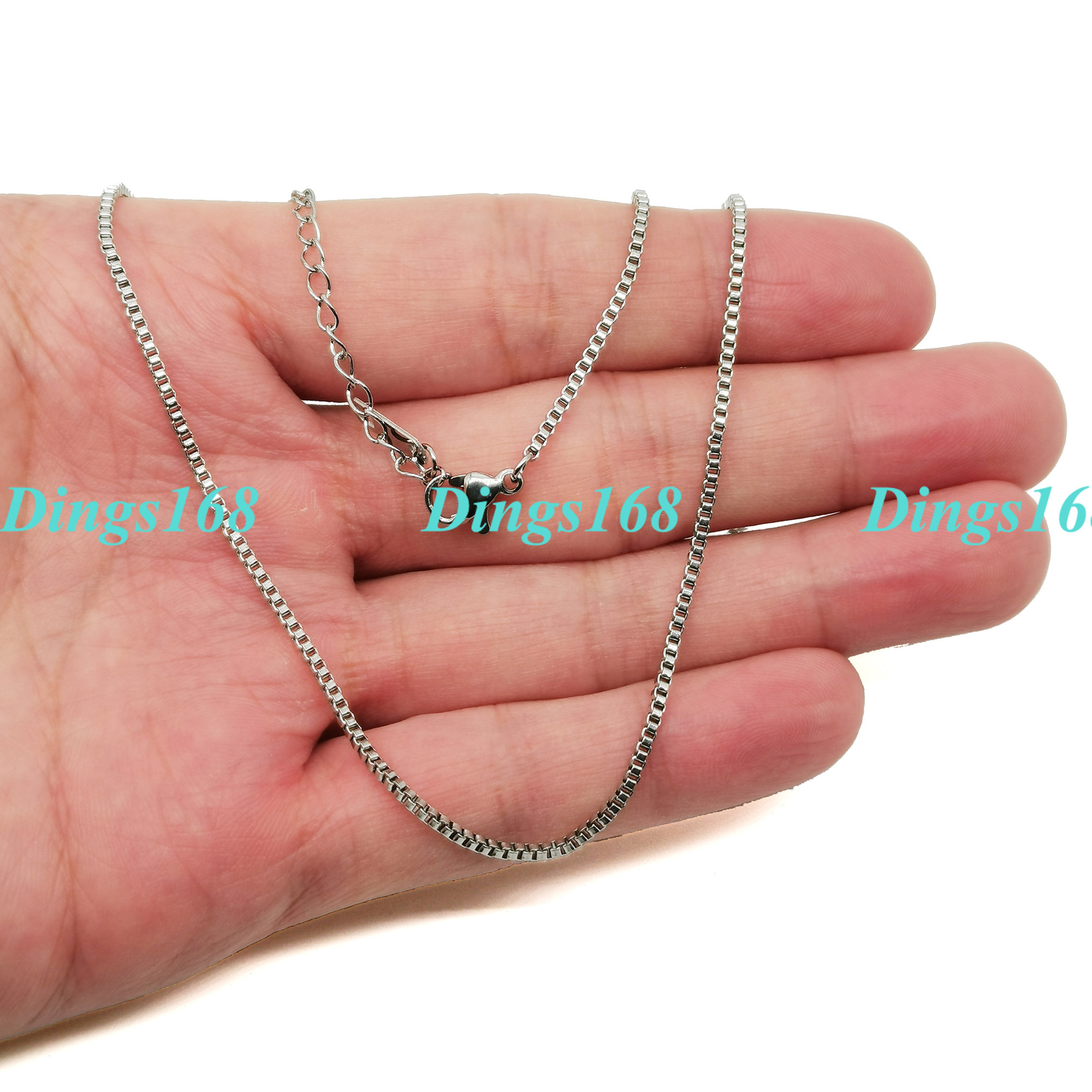 18K White Gold Filled HypoAllergenic 1.5mm Wide Box Chain Necklace 16″~18″ A048W