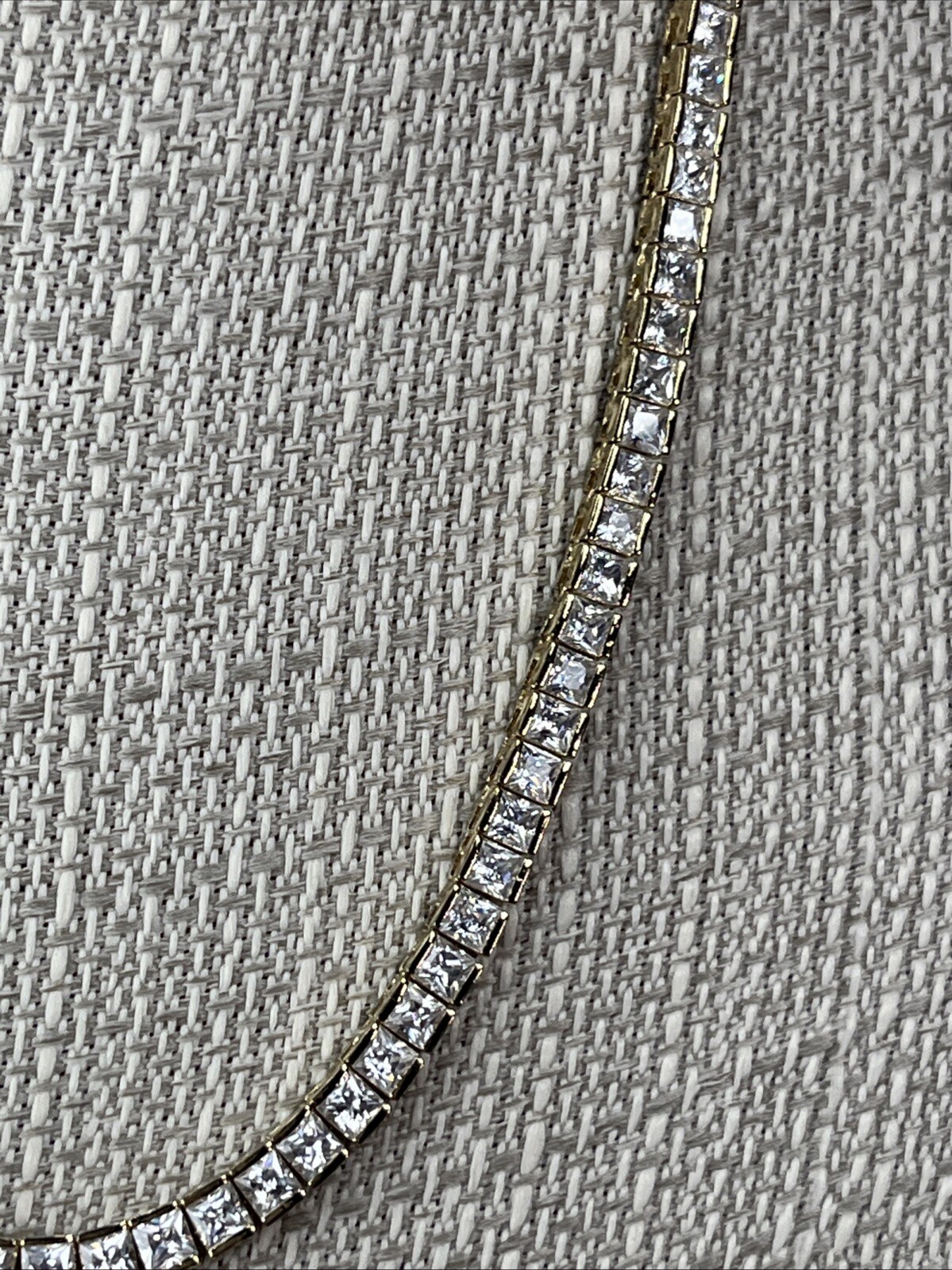Tennis Chain 16.5” 925 Sterling Silver Clear Simulated CZ Necklace Gold Tone