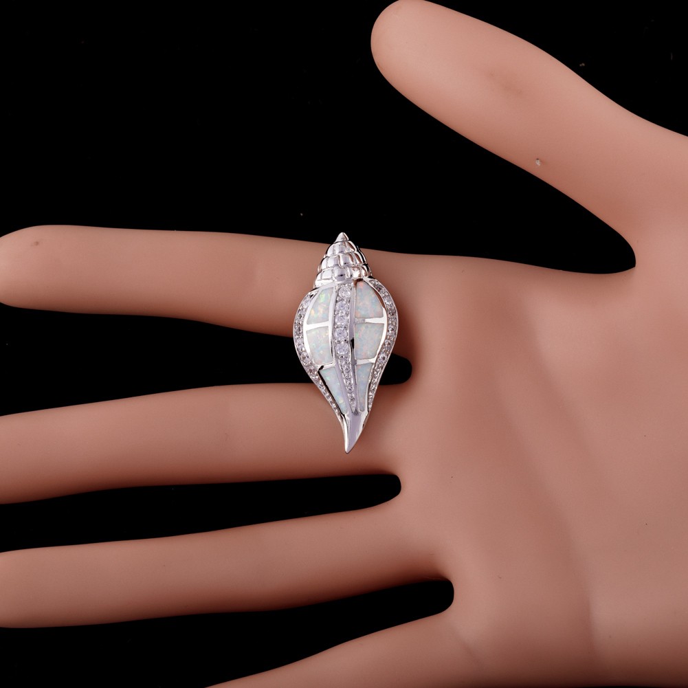 Conch Seashell White Fire Opal Silver Jewelry Necklace Pendant