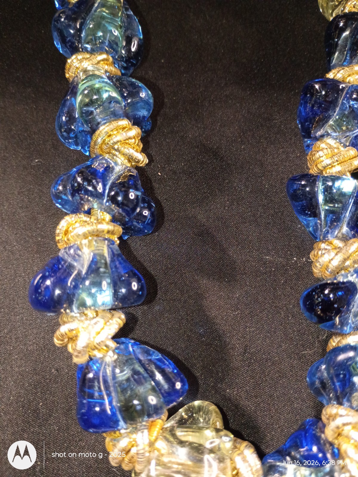 Blue & Clear Glass Beaded Necklaces Gold Tone Spacers Beads (Craft Only)
