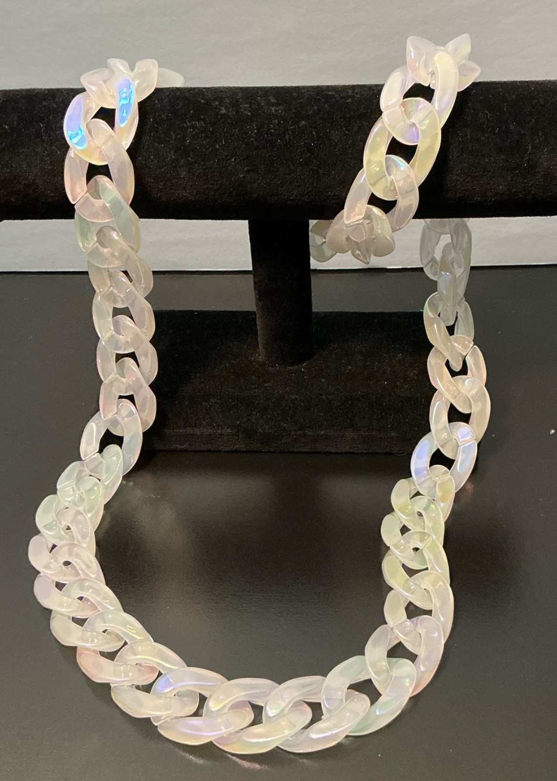 Hip Hop Cuban Chain Link Necklace Iridescent Jewelry 30” Large Acrylic Plastic
