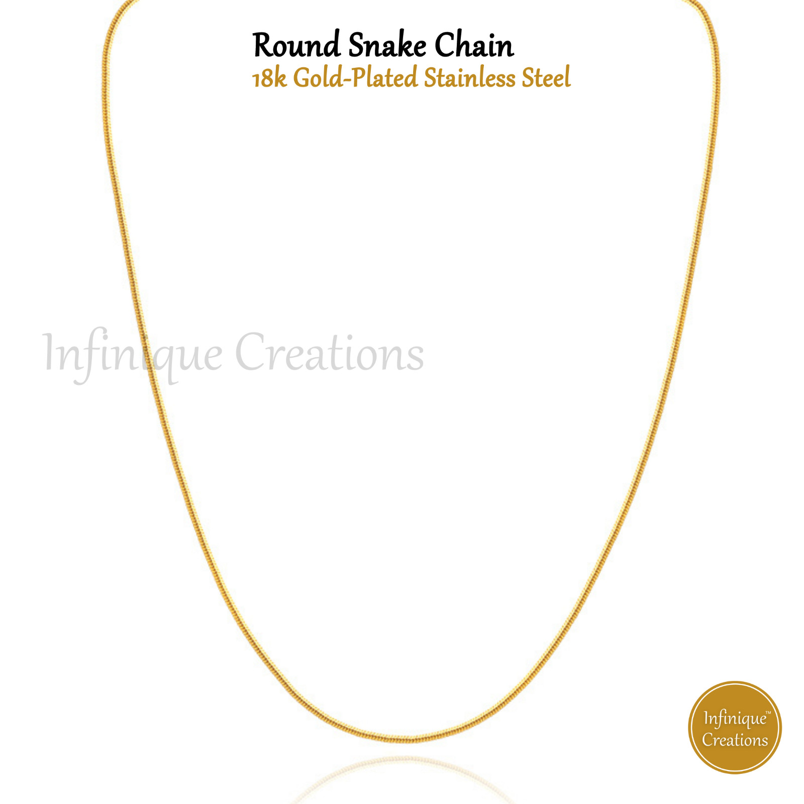 Stainless Steel Round Snake Chain 18K Gold Plated 16-30″ Men Women Necklace