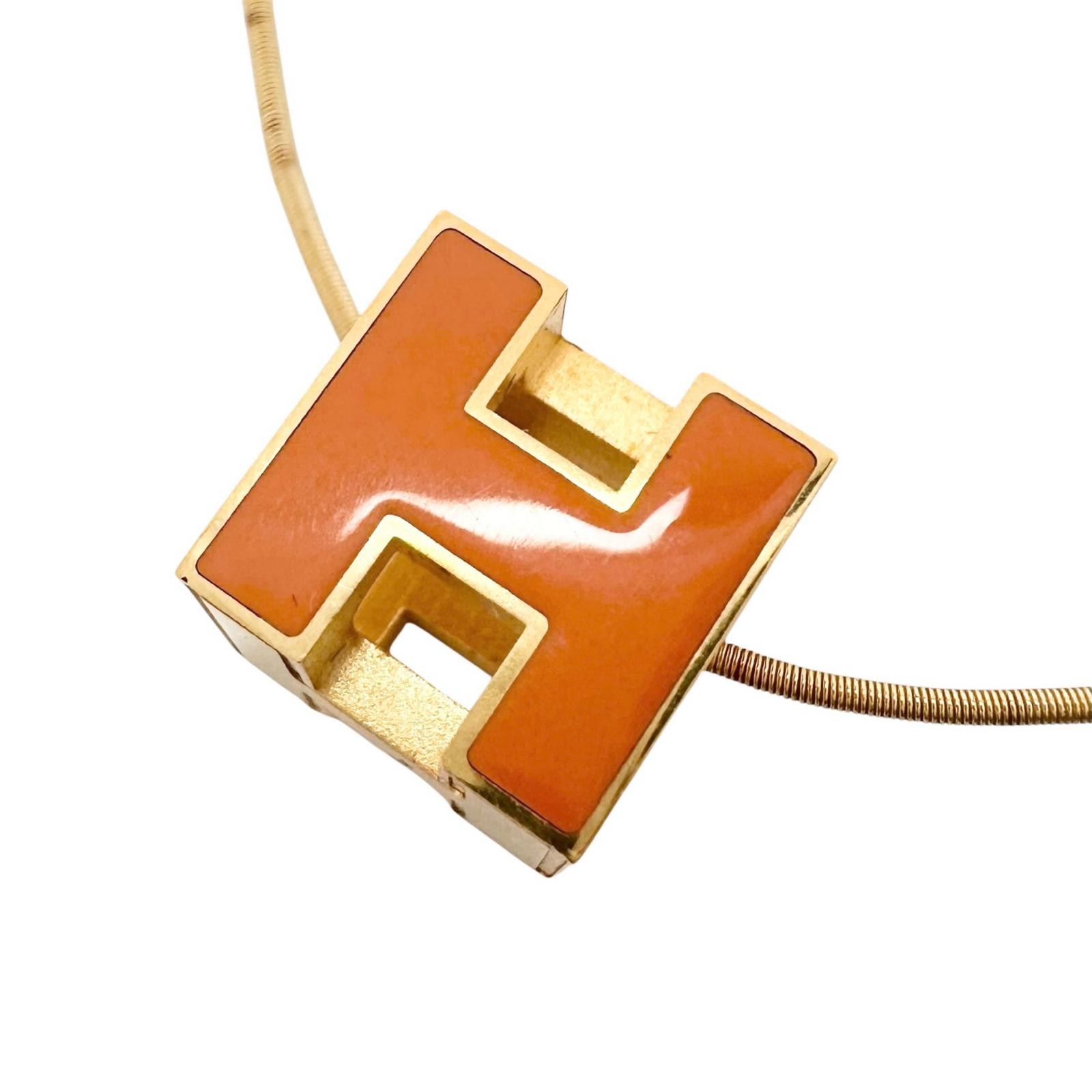 HERMES H cube Necklace Gold Plated Women