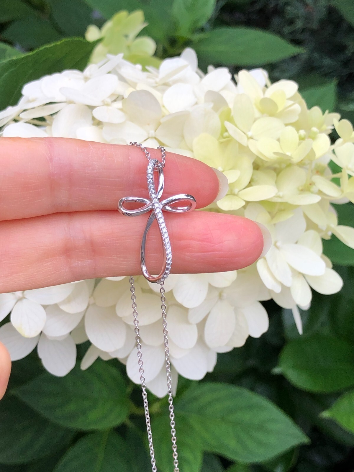 925 Sterling Silver Cz Infinity Cross Pendant Necklace Womens 28mm(1.1″) 16-18″