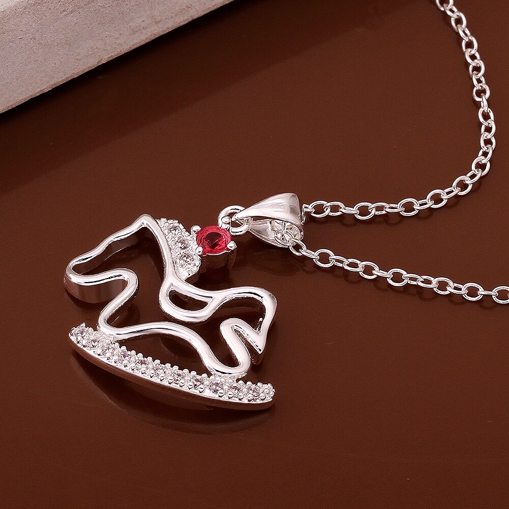 Elegant 925 Sterling Silver Filled SF Unicorn CZ Pendant Necklace N-A747