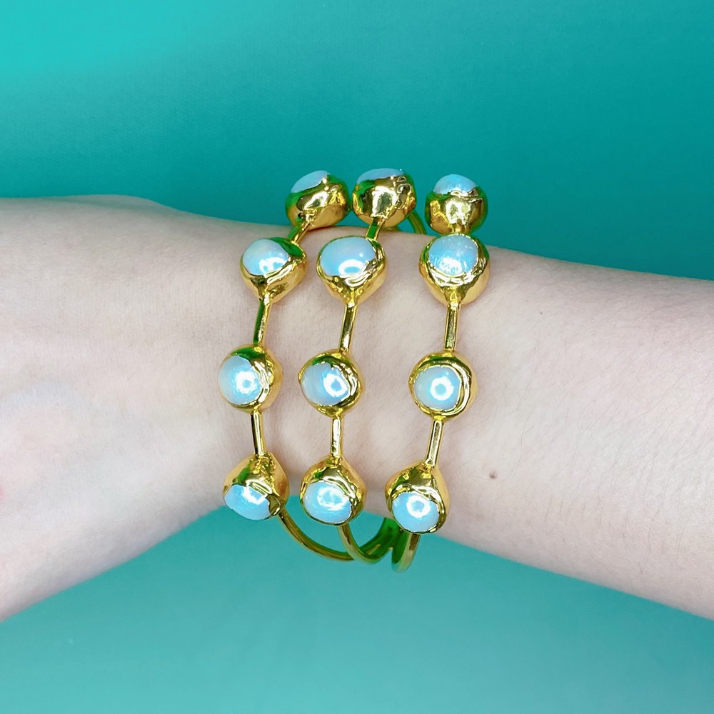 Muli Rows White Freshwater Pearl Bangle Bracelet Female Jewelry