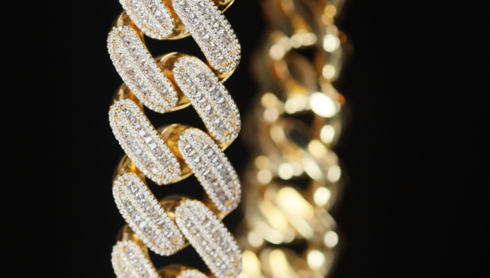 Gold Iced Chain, Gold Cuban Link Chain, Hip Hop Chain, Simulated Diamond Chain