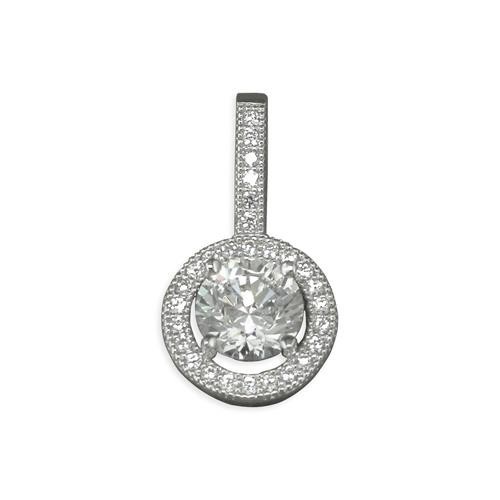 Sterling Silver Micro Set Cubic Zirconia Halo Pendant on 46cm Chain Necklace