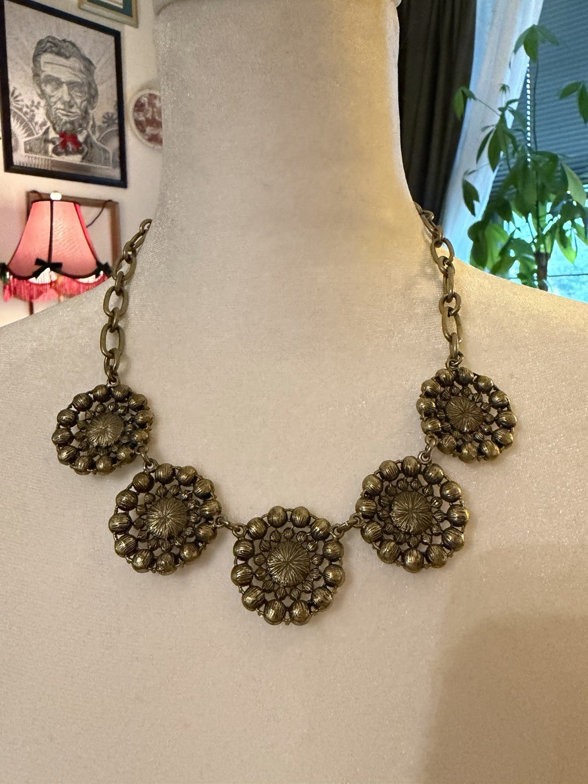 J.Crew Gold Tone Clear Crystal Cluster Statement Link Chain Necklace Adjustable